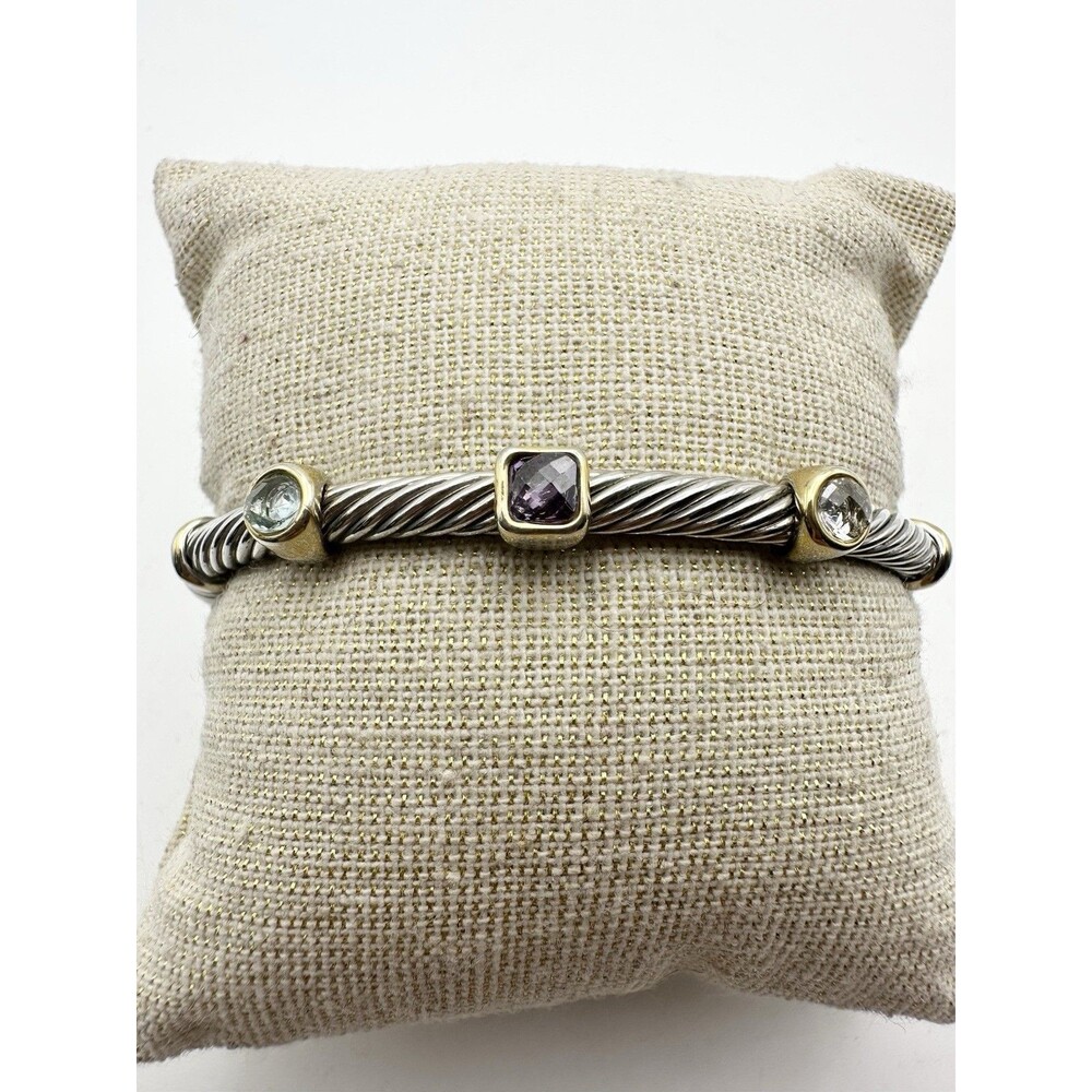 Gold Silver Two Tone Faceted Crystal Cuff Bracelet 7.75”